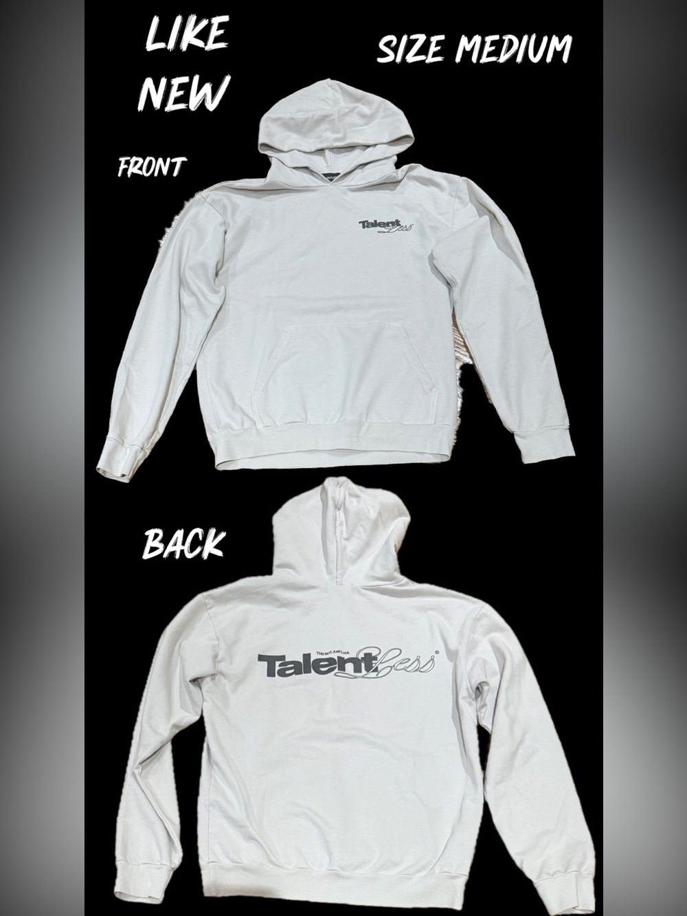 TALENTLESS White unisex Hoodie with Logo Print